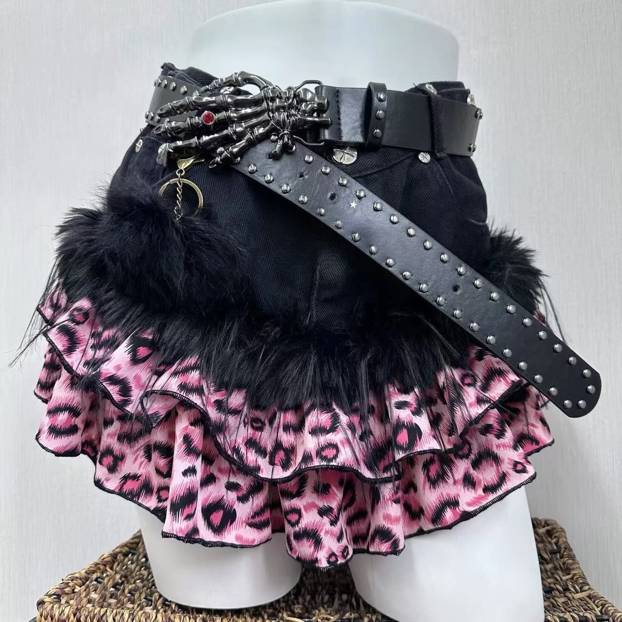 American Punk Gothic Skirts Y2k Kawaii Short Party Skirt 2000s Harajuku Vintage Hot Girl Denim Patchwork Leopard Mini Skirts