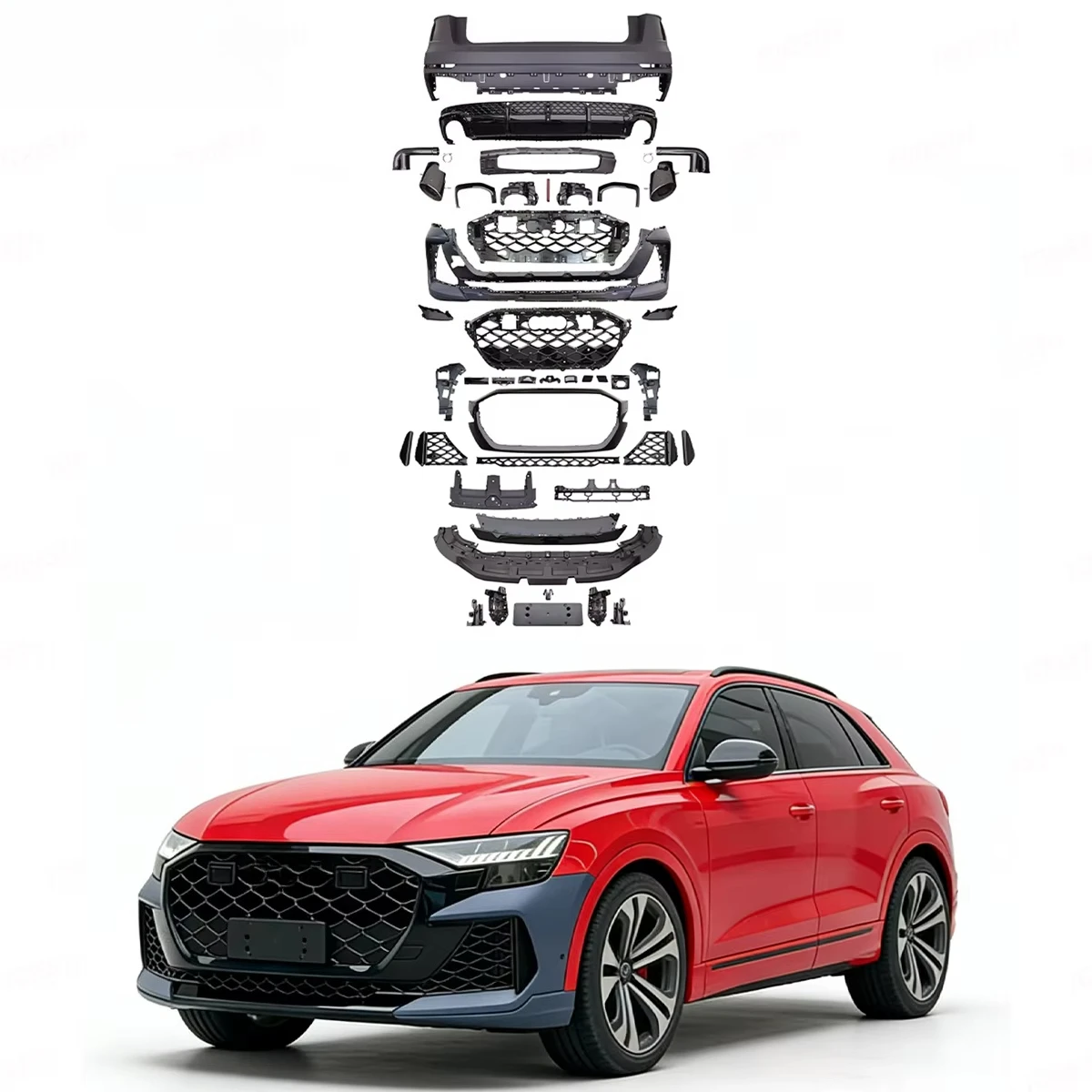 Für Q8 2019-2025 Upgrade 2025 RSQ8 Karosserie-Kits Frontstoßstange Kühlergrill Diffusor mit Auspuffblenden Auto-Stoßstangen-Zubehör