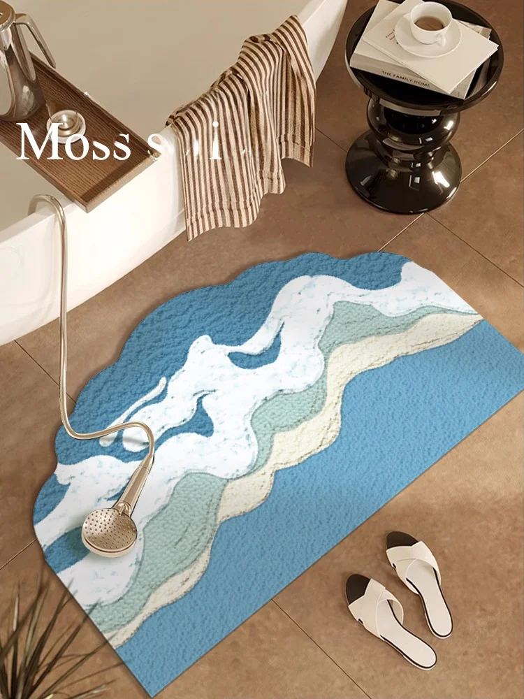 

Синий необычный коврик для батомы, противоскользящий ковер для унитаза, впитывающий напольный коврик для домашнего использования, резиновый коврик с растительным узором, батоном