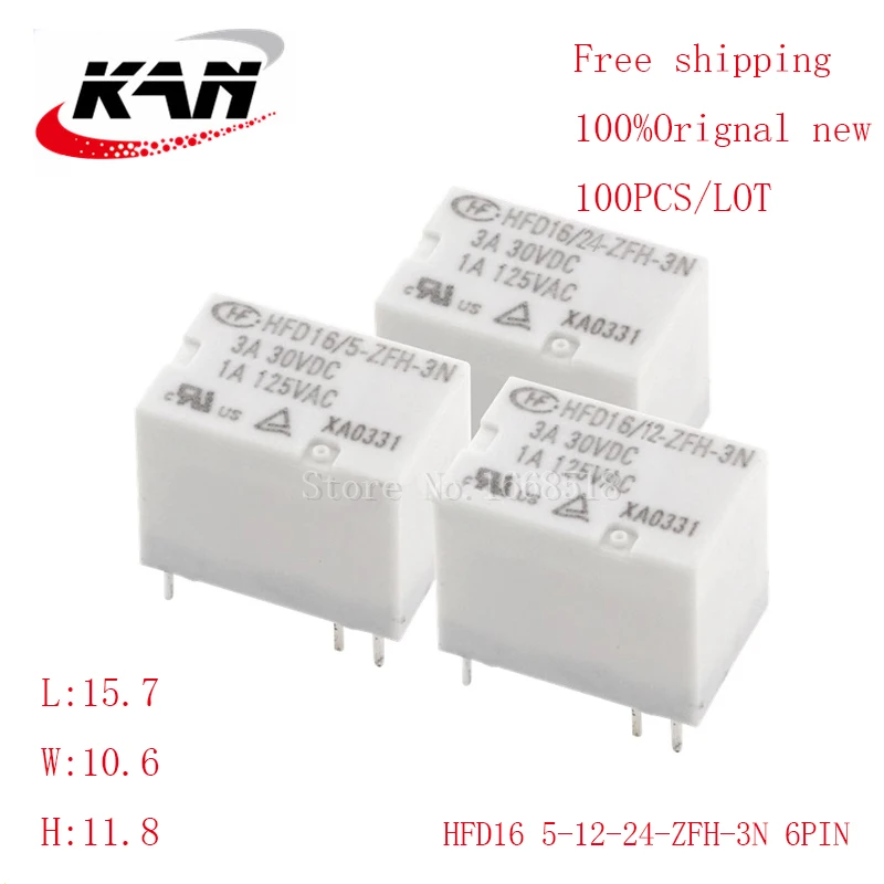 

Free shipping 100pcs relay HFD16/5-ZFH-3N HFD16/12-ZFH-3N HFD16/24-ZFH-3N 5VDC 12VDC 24VDC 3A 30VDC 6PIN Original New