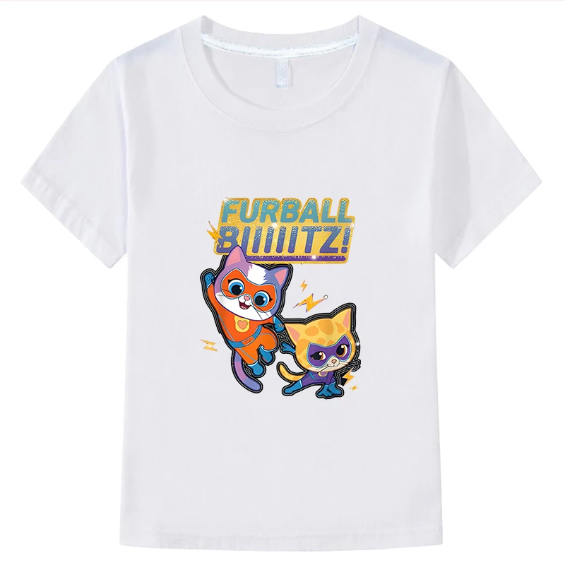 SuperKitties Cartoon T-shirts 100%Cotton Short Tops Anime Tees O-Neck kids clothes boy girl clothes y2k Summer Children clothing