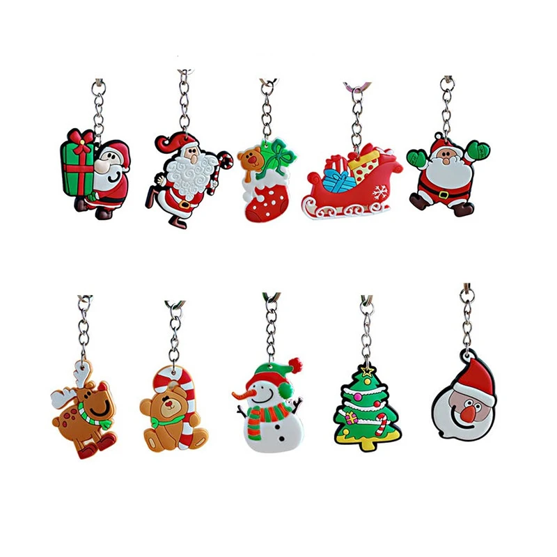 

Cute Cartoon Christmas Keychain PVC Rubber Christmas Tree Santa Claus Elk Snowman Keyring Bag Pendant Christmas Kids Gift