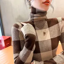 Autumn Winter Vintage Fashion Turtleneck Long Sleeve Pullover Women Clothing Casual All-match Slim Sweaters Office Lady Knit Top