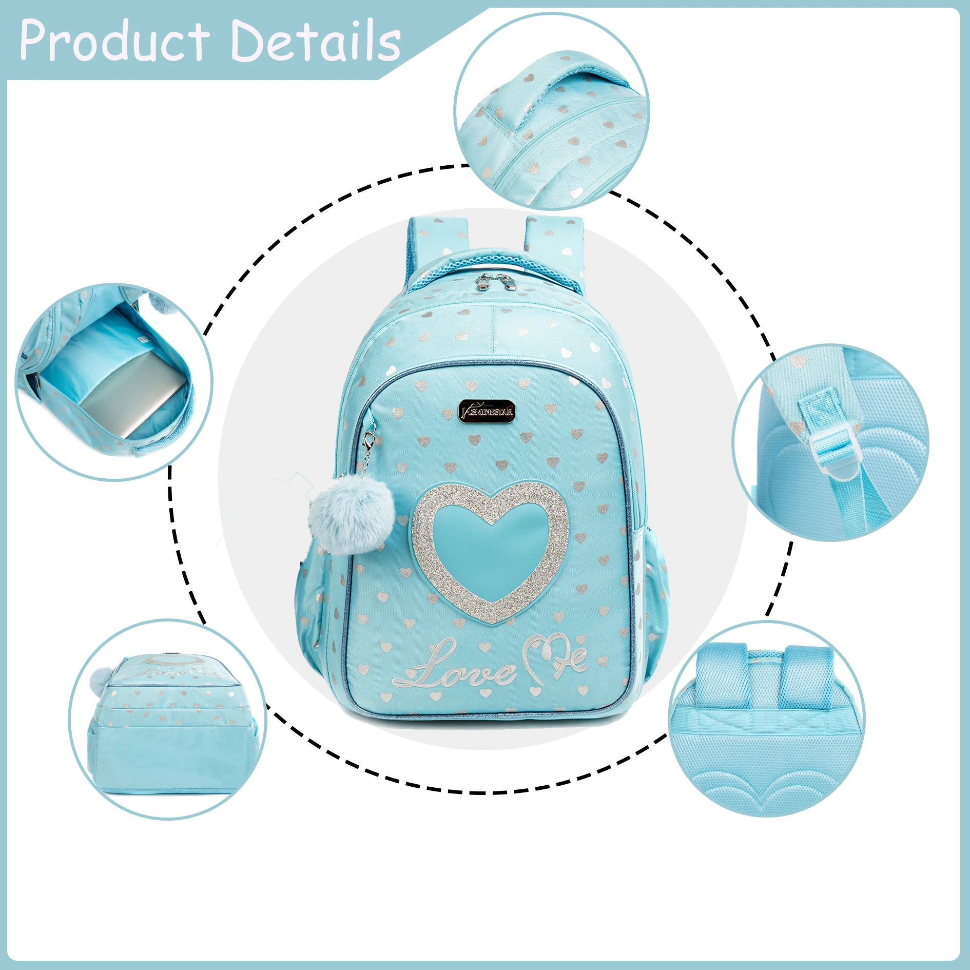 Meetbelify School Backpacks for  Elementary Primary Girls  with Lunch Bag and Pencil Case