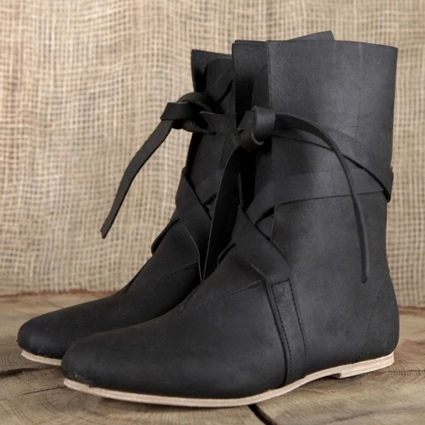 Herren-Renaissance-Stiefel, mittelalterliche Rollenspiel-Stiefel, Schnür-Vintage-Bühnen-Piraten-Viking-Lederschuhe, Halloween-Party-Lederschuhe – Detail 3
