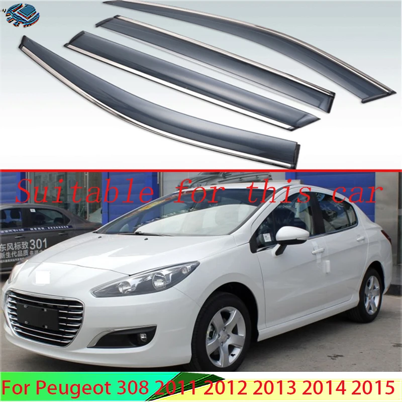 

For Peugeot 308 2011 2012 2013 2014 2015 Plastic Exterior Visor Vent Shades Window Sun Rain Guard Deflector 4pcs