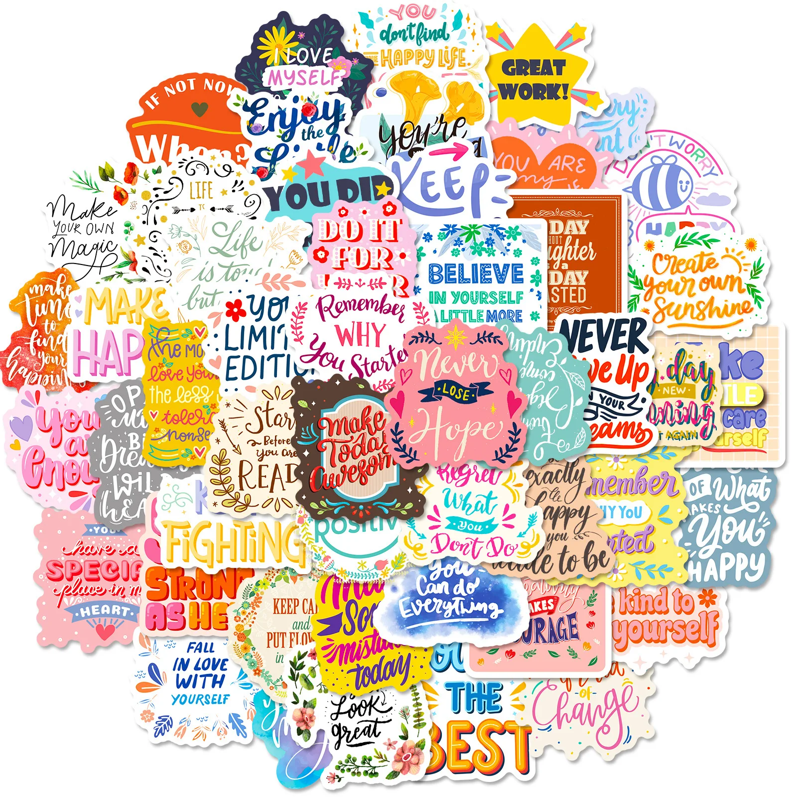50Pcs Inspirational Sticker Pack, Inspirational Stickers, Affirmation Positive Stickers for Journaling Computer Decals Laptop