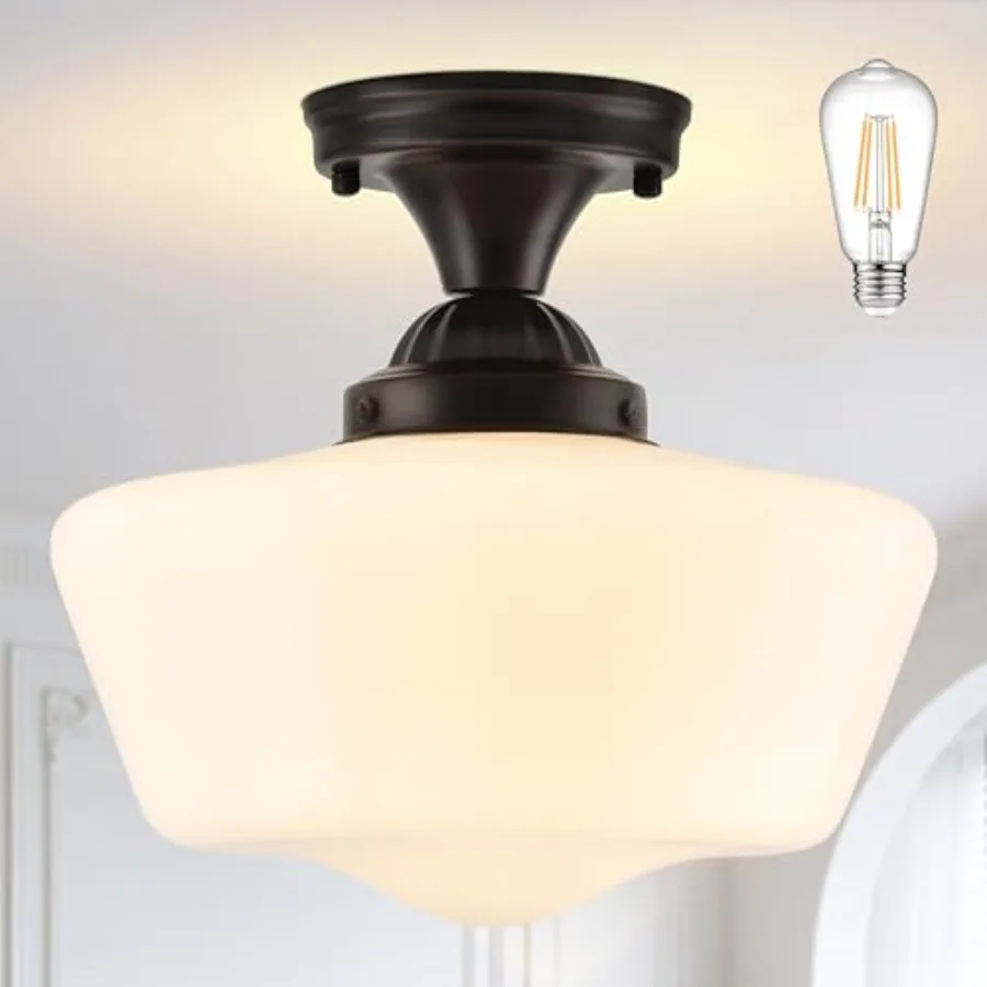 

12" Milk Glass Lights Fixture Schoolhouse Light Fixture Mid Century Light School House Lights Fixtures Ceiling Semi Flush Mount