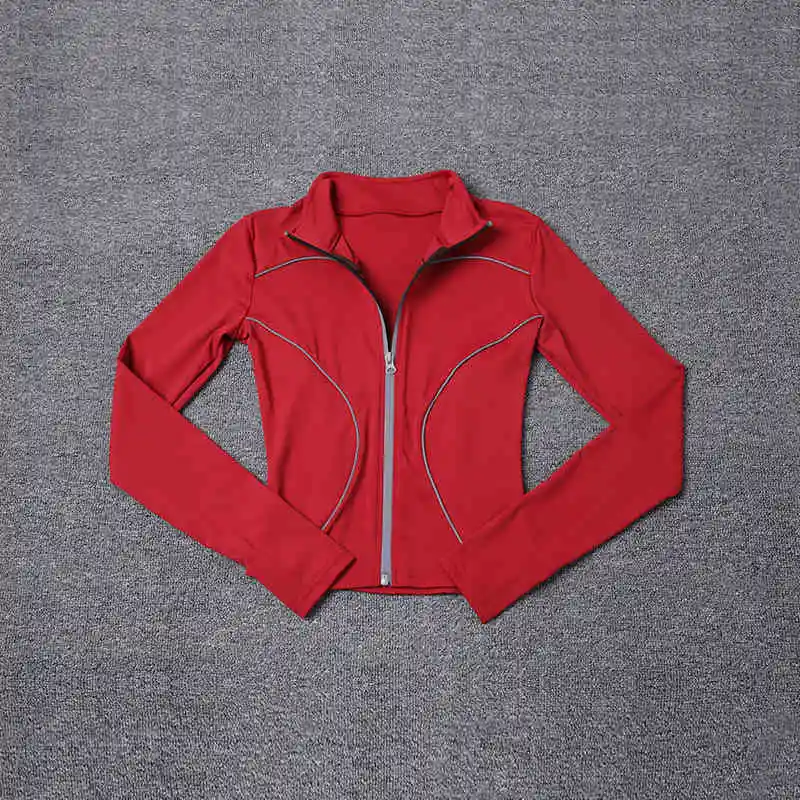 

Women's yoga jacket with zipper, reflective, long-sleeved, close-fitting, turtleneck, quick-drying, for night running, cycling,