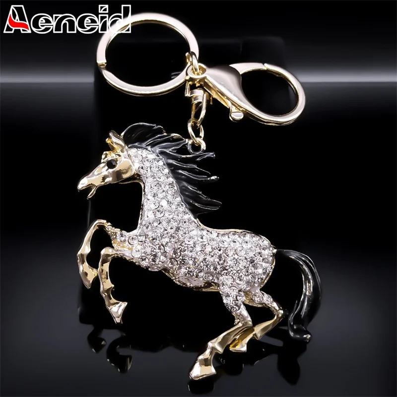 Exquisite Horse Shinny Crystal Keychain Women Alloy Rhinestone Key Ring Bag Accessories Jewelry llaveros para hombre K9458S04