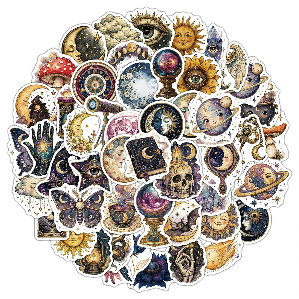 10/30/50pcs Vintage Sun Moon Planet Graffiti Stickers Decals DIY Laptop Phone Case Diary Skateboard Bike Decoration Sticker Toys