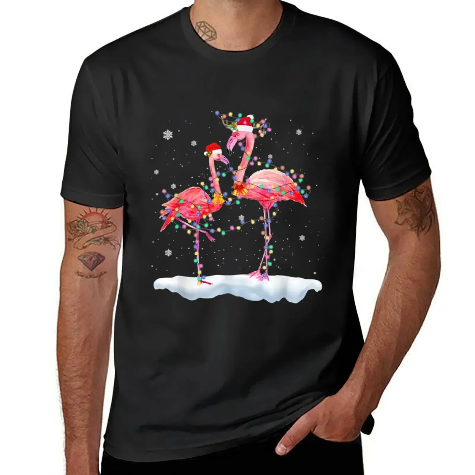 

Flamingo Christmas Tree Santa Hat Xmas Light Merry Christmas T-Shirt plain tees oversizeds mens vintage t shirts