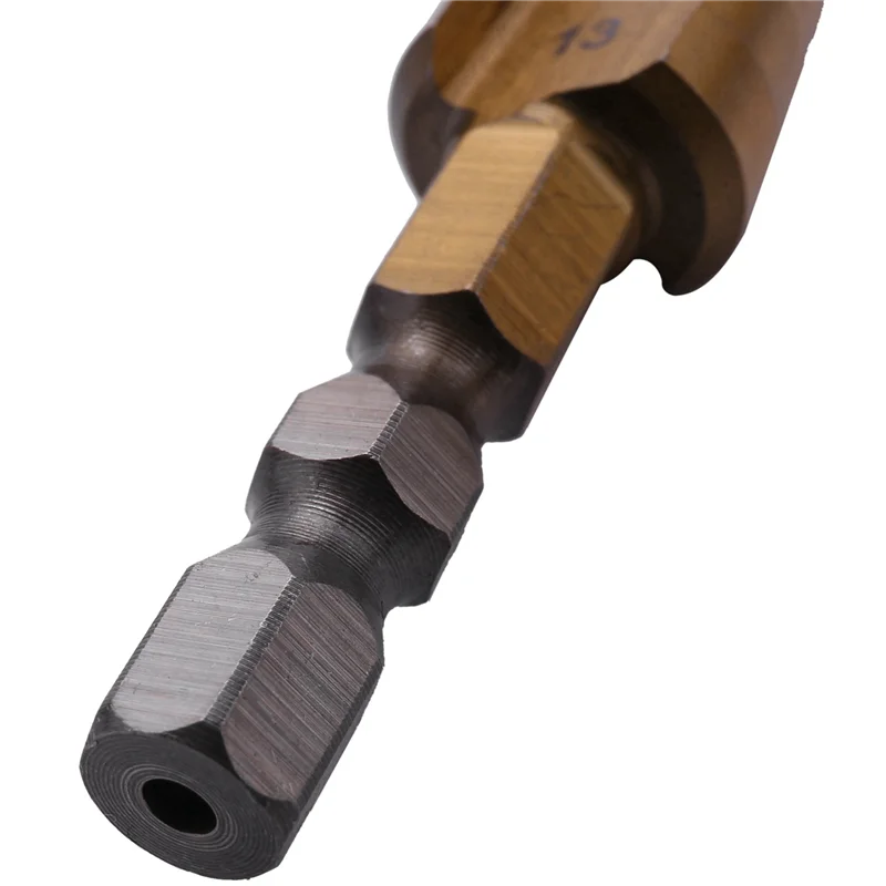 ABPQ-5 pezzi Punta da trapano a gradino con codolo esagonale da 1/4 di pollice HSS in acciaio ad alta velocità rivestito in titanio 3-13 mm