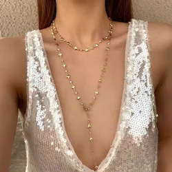 Fashion Color Silver Color Heart Chain Necklace for Women Simple Long Y-shaped Clavicle Chain Necklaces Party Jewelry Gifts