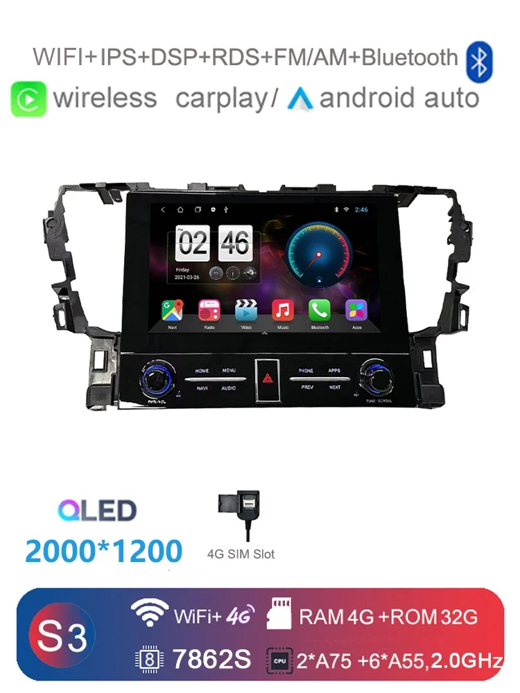 8G+256G Carplay Auto Android 14.0 20001200 QLED LTE Car DVD Player GPS WIFI BT Radio For Toyota Vellfire Alphard 30 2015-2019