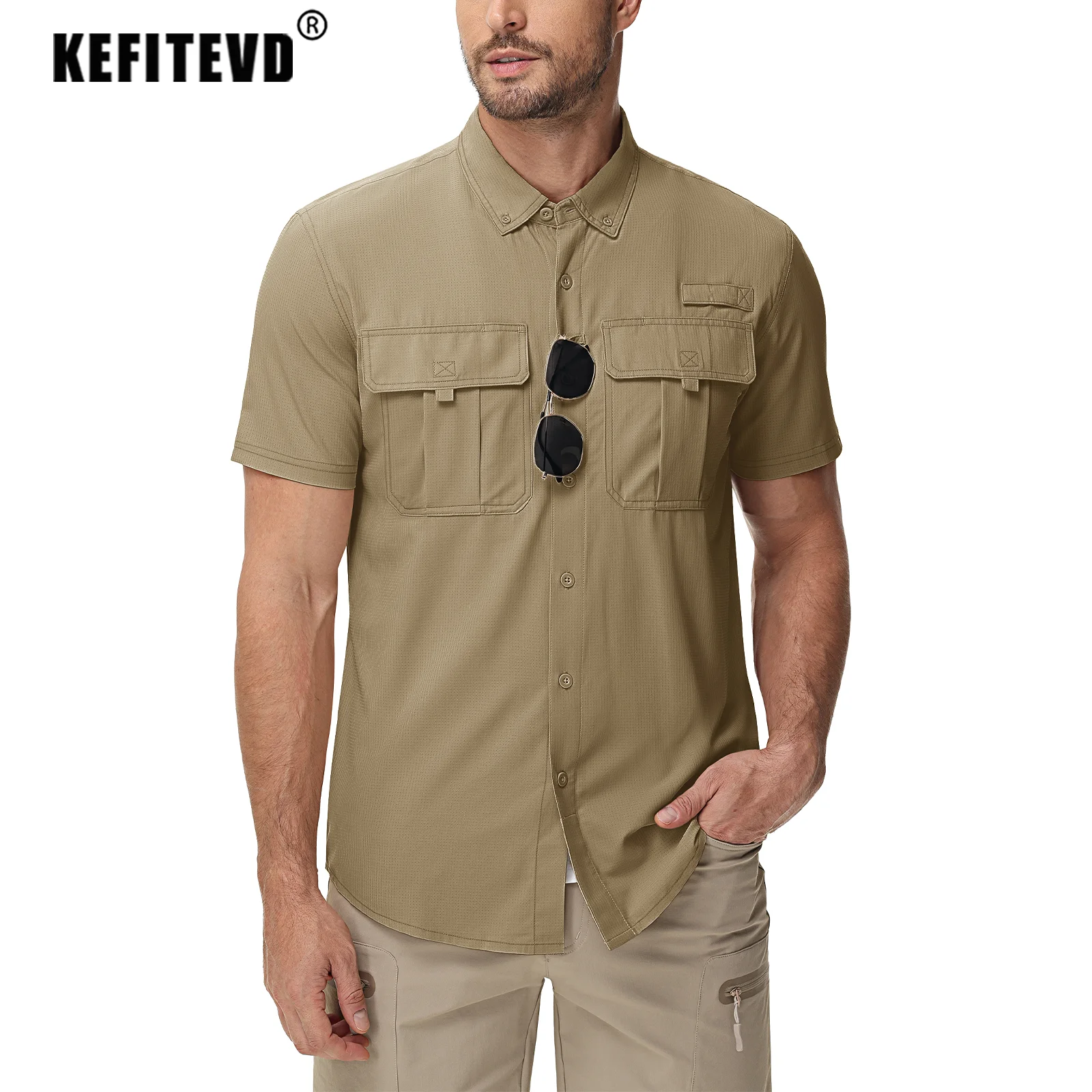 KEFITEVD Men's UPF 50+ Fishing Shirts Short Sleeve Quick Dry Sun Protection Lightweight Breathable T-Shirts Outdoor Hiking Tops