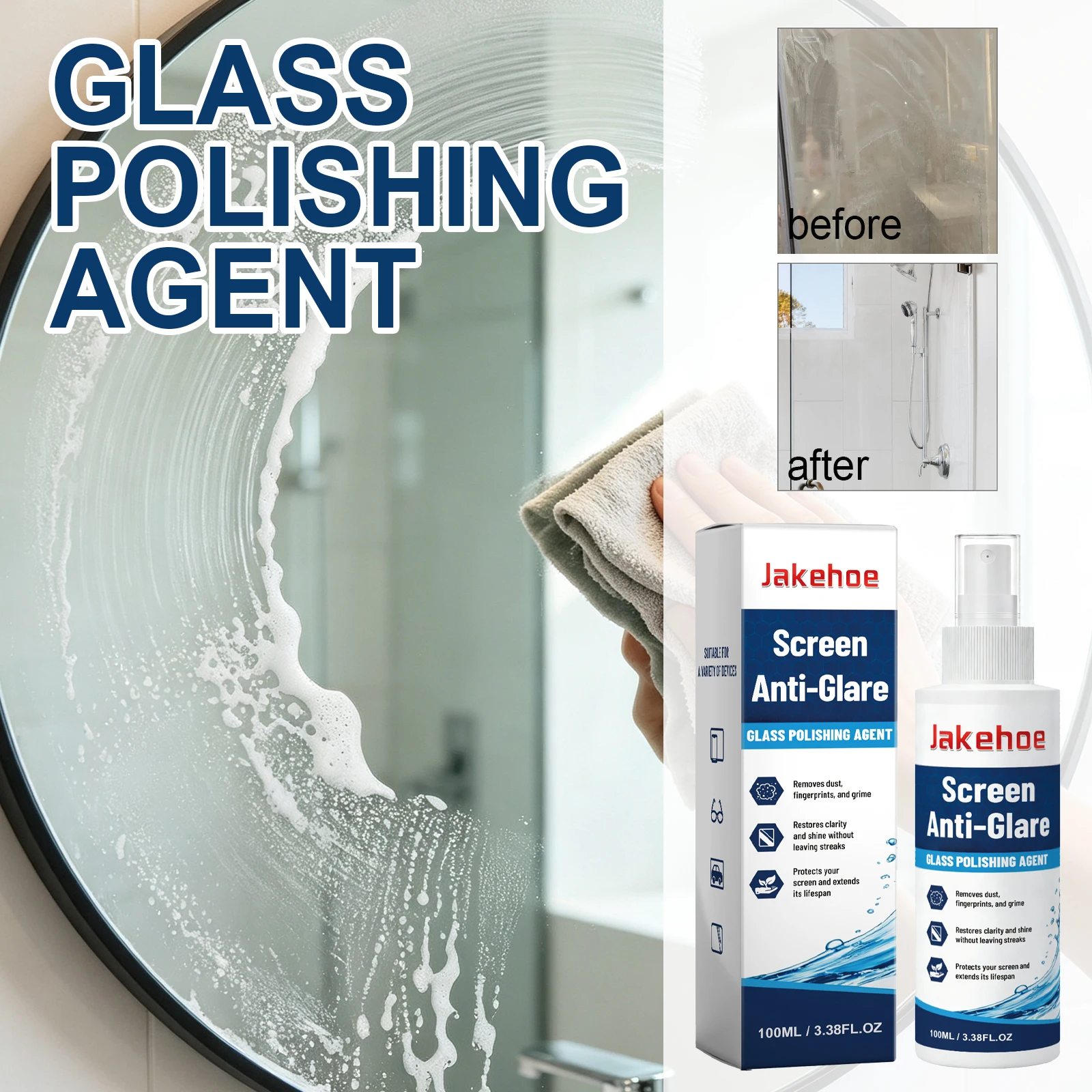 Glass Cleaner Streak - สเปรย์ทำความสะอาดกระจกสำหรับหน้าต่าง ป้องกันแสงสะท้อน กระจกหน้ารถ แว่นตา โทรศัพท์ ช่วยให้กระจกเงางามไร้คราบ