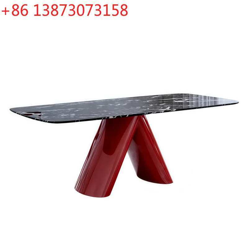 

Итальянский минималистичный обеденный стол с покрытием под краску, прямоугольный обеденный стол из нержавеющей стали, современный простой обеденный стол для гостиной с каменной столешницей