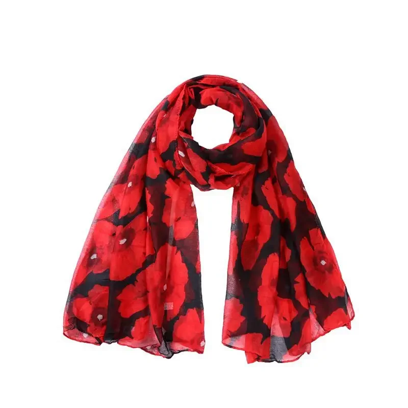 Nieuwste Damesmode Grote Poppy Print Sjaals En Sjaals Lange Zachte Bloemenprint Strand Foulard Wrap Hijab Sjaal Hoofdband 4 Kleur