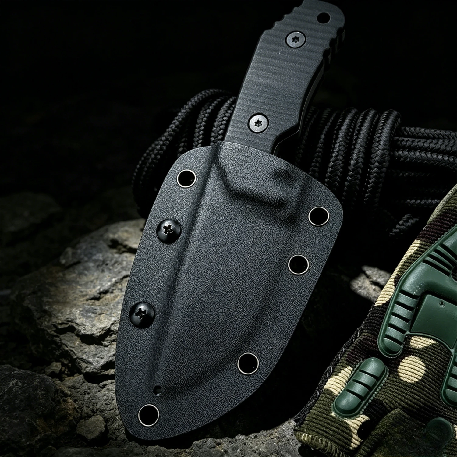 Compact D2 Steel Fixed blade knife with Black Anti-Slip G10 Handle, Portable EDC Tool for Outdoor Fishing and Camping Activities