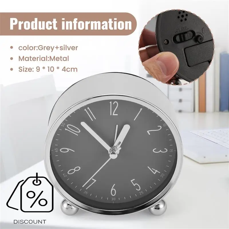 ABBN-Non Ticking Alarm Clock,4 Inch Silent Bedside Clock For Heavy Sleepers, Battery Operated Analogue Clock, For Home Office