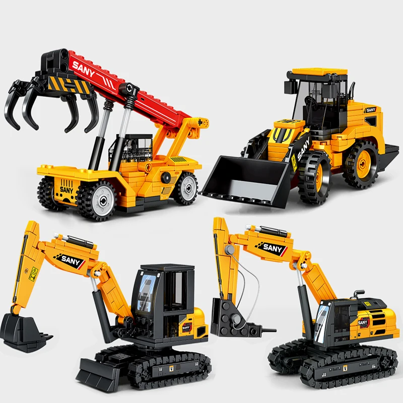 4 Styles City Engineering Vehicles Building Blocks Wheel Loader Excavator Crane Construction Model Mini Bricks Toys For Kids