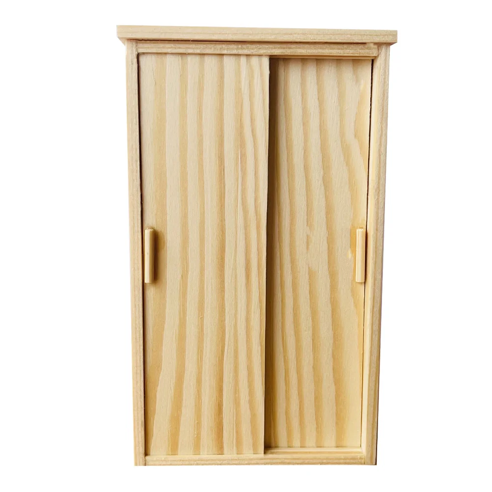 

Dollhouse Wardrobe Miniature Wooden Cabinet For Bedroom Fairy Garden Decoration Vintage Style Mini Storage Closet Pretend Play