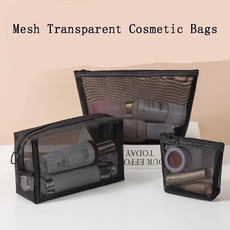 

New Mesh Transparent Cosmetic Bags Small Large Clear Black Makeup Bag Portable Travel Toiletry Organizer Lipstick Storage Pouch