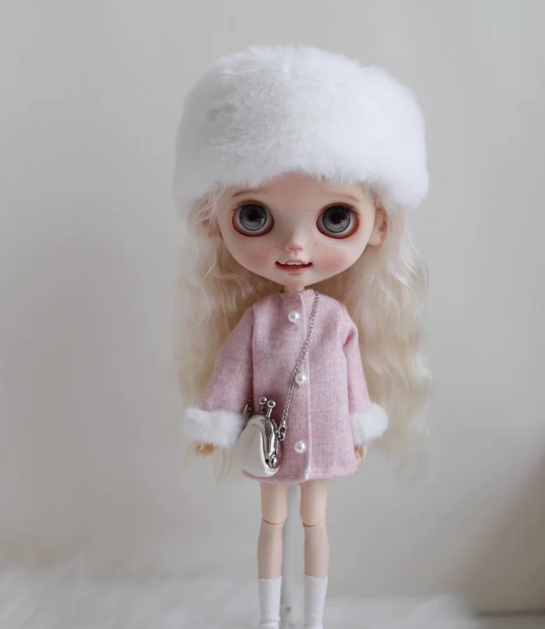 2025 2pcs lady style Blythe/Landoudou Pink coat+white fur headband 1/6 30cm(Fit for azone,Pullip,Ob22/24/26, Licca)