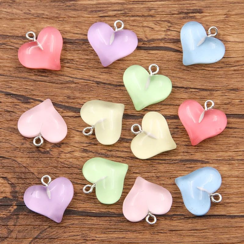 10Pcs 19X19MM 6 Color Heart Earring Charms Diy Findings Kawaii 3D Keychain Bracelets Pendant For Jewelry Making