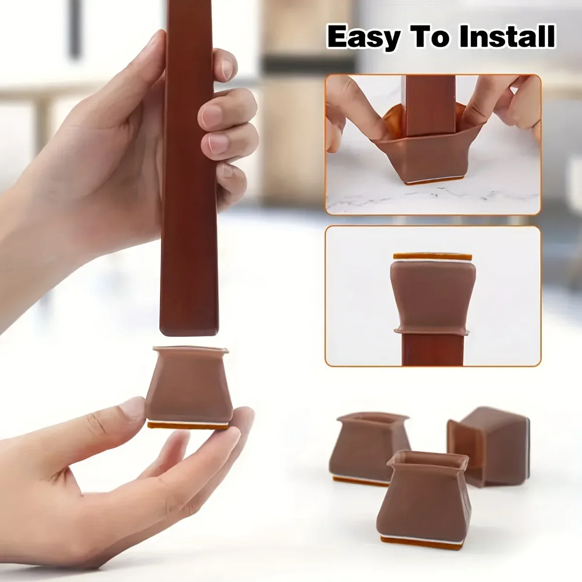 

Silicone Edge Wrapped Chair Foot Cover Square Anti-Slip Felt Pad Protective Table & Chair Cover for Home Furniture