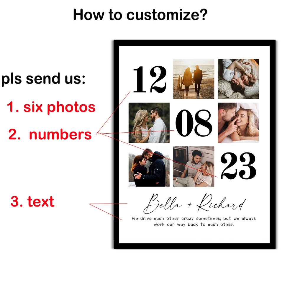 مخصص الزفاف هدية للذكرى السنوية شخصية زوجين الأسرة صور الحاضر المشارك غرفة ديكور المدخل المنزل طلاء جدران لا الإطار #5