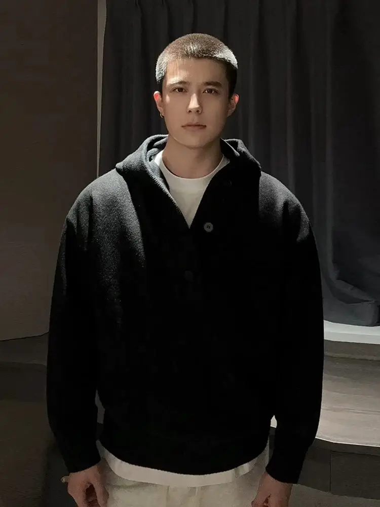 アメリカンクリーンフィットグレーフード付きセーターメンズ秋冬怠惰なハイエンドでハンサムなニットセータートレンディなブランドジャケット