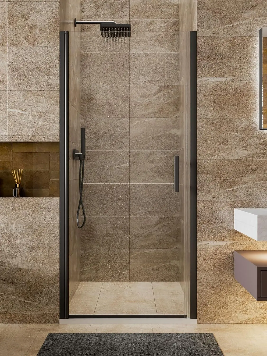 Frameless Pivot Shower Door, 34-35.4'' W x 72'' H, Matte Black | 1/4