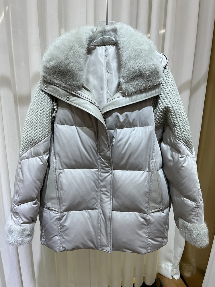 2024 Fashion Women Mink Fur Collar Goose Down Jacket Winter Warm Thick Luxury Clothing Parkas Female Puffer Jacket