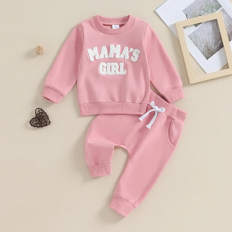 

Toddler Girls Autumn Pants Sets Long Sleeve Letter Embroidery Sweatshirt Solid Color Pants Sets