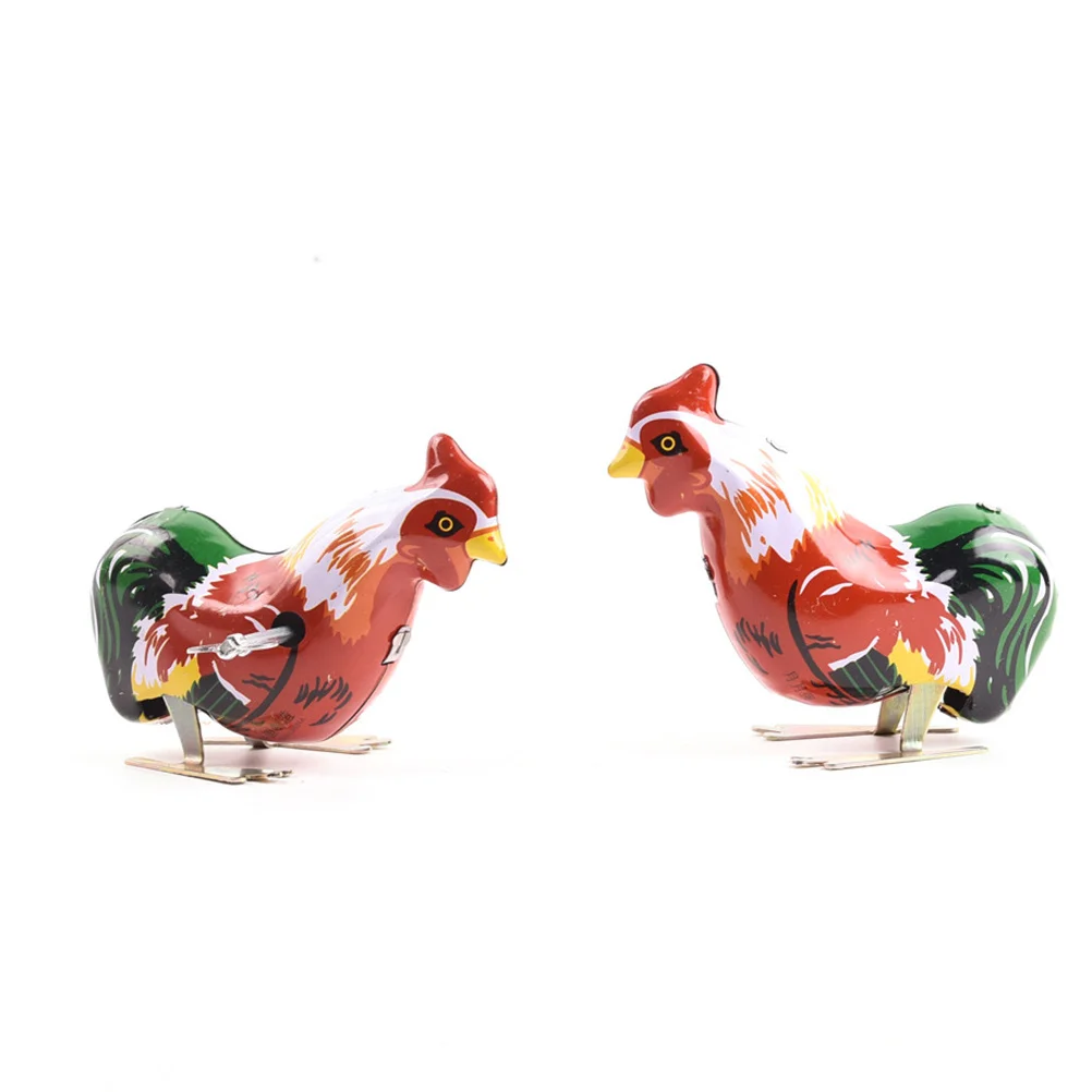 

3pcs Iron Rooster Vintage Jumping Chicken Metal Tin Handmade Mechanical Crawling Interactive Kids Developmental Gift For 7-14