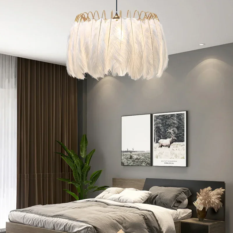 Nordic Feather ไฟ LED จี้ห้องนั่งเล่นตกแต่งบ้านในร่ม LOFT แขวนโคมไฟห้องนอนโคมระย้า Luster FIXTURE