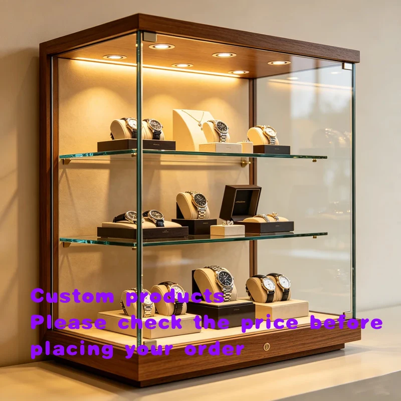 custom.Commercial Jewelry Display Showcase Dustproof Shelf Full View Glass Cabinet Aluminium Framed Upright Glass Sho