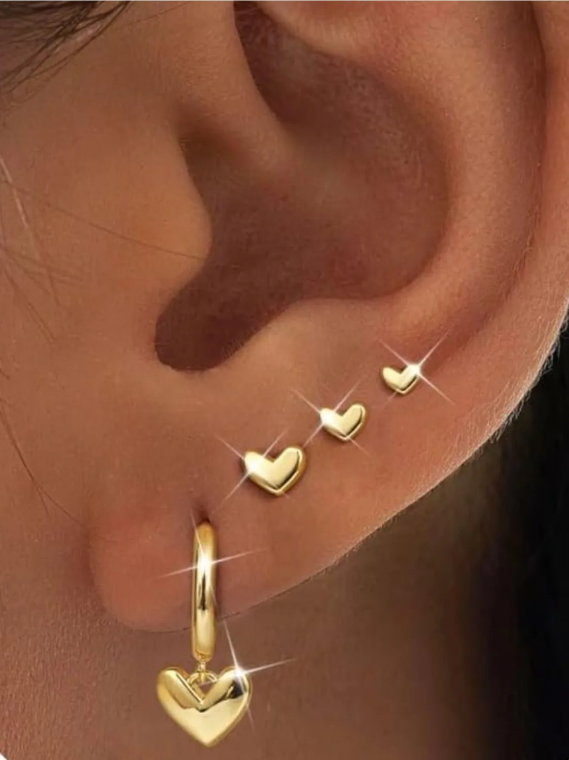 

Bobisty 4 Pairs 14K Gold Plated Hoop Earrings for Women Charm Heart studs Earrings for Women Trendy Earring Stacks for Cartilage