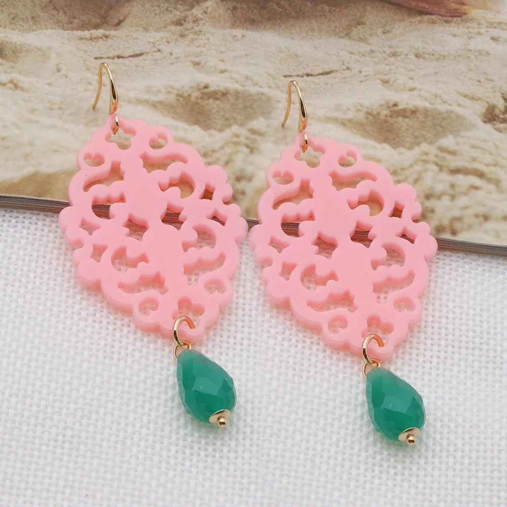 Trendy New Drop Contrast Ccolor Earrings  For Woman Resin Acrylic Hollow Out Charm Dangle Crystal Large Easter Brinco Jewelry