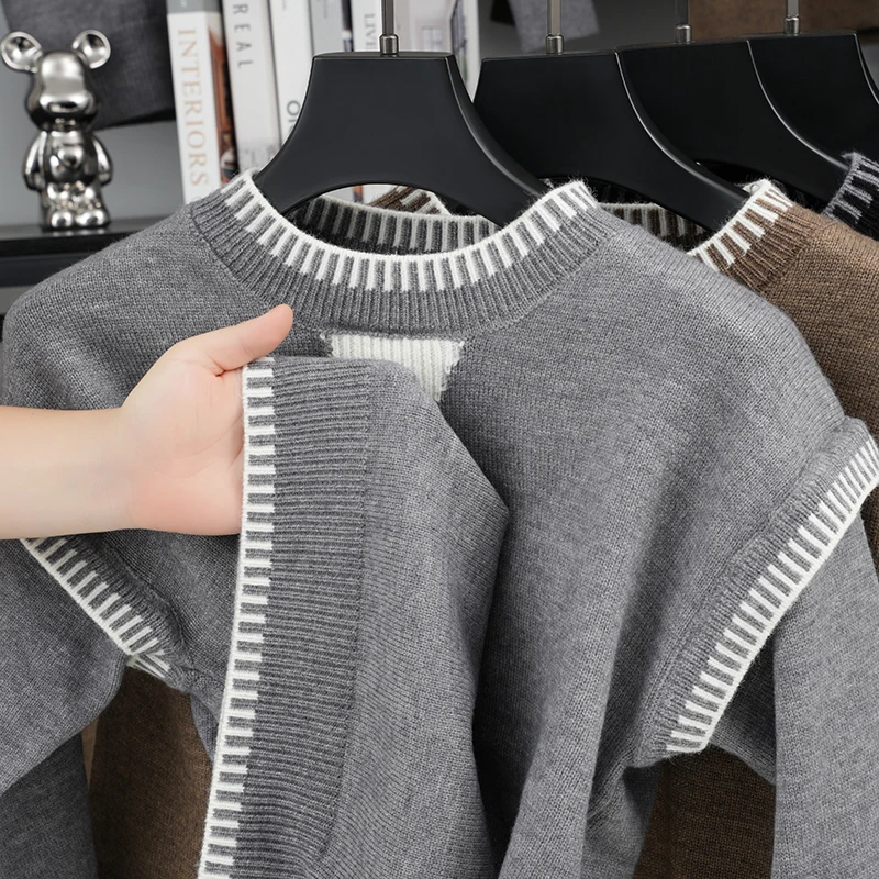 Herren Herbst-Trend Strickpullover, Rundhals, bestickter Marken-Warmpullover, trendiger, lässiger, neuer, hochwertiger Herrenbekleidungs-Oberteil – Detail 8