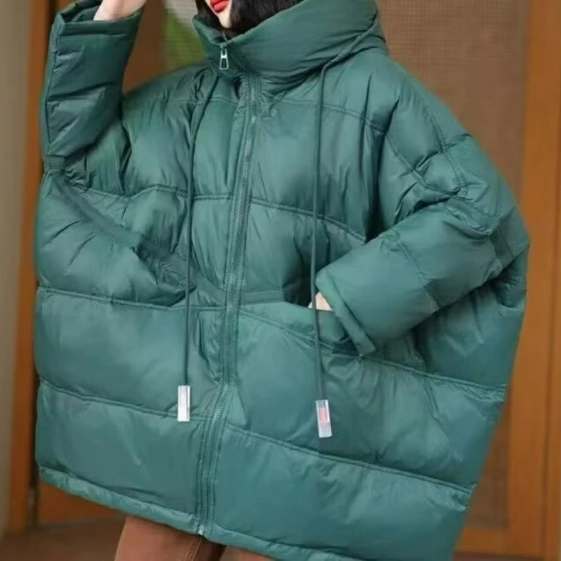 

2026 New Winter Women 90% White Duck Down Jacket Casual Loose Over Size Warm Parka Female Drawstring Hooded Puffer Coat