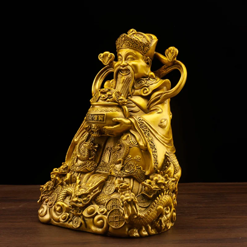 Brass Of Ornament, God Of Wealth Figurine, Wenquxing, Bigan Sitting On Dragon, Treasure Basin For Business Opening, L