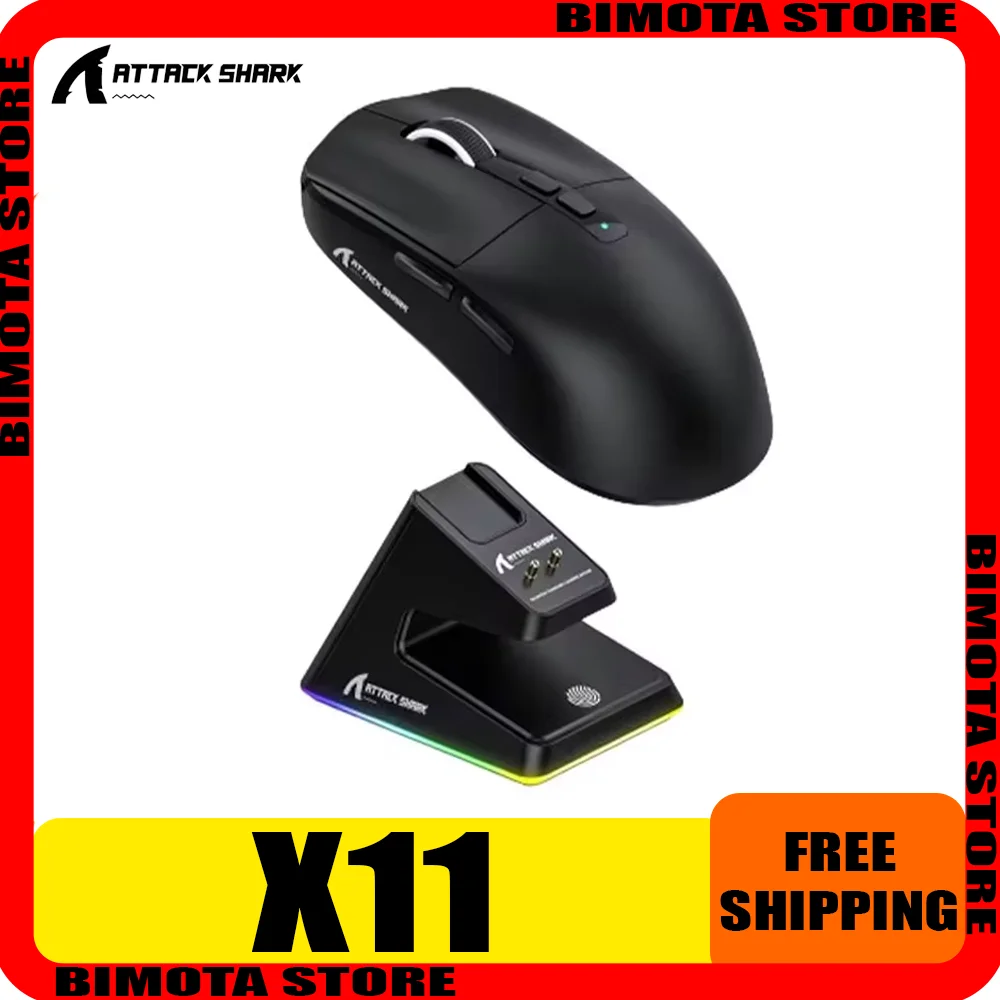 ataque tubarao x11 mouse sem fio bluetooth mode 24g paw3311 rgb pc doca de carregamento magnetico e sports gaming homem presentes 01