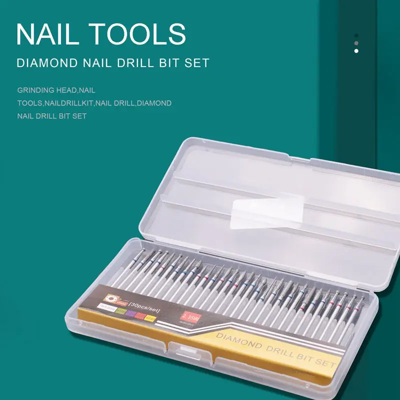 Diamante Nail Drill Bit Set, Fresa, Rotary Burr Cutter, Arquivos limpos, Acessório Máquina Elétrica Manicure, Seção Pr, 30 Pcs