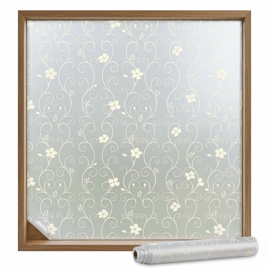 Floral Vine Pattern Self-Adhesive Window Film Frosted Privacy Glass Sticker Removable Anti-Glare Decorative PVC for Home Bat