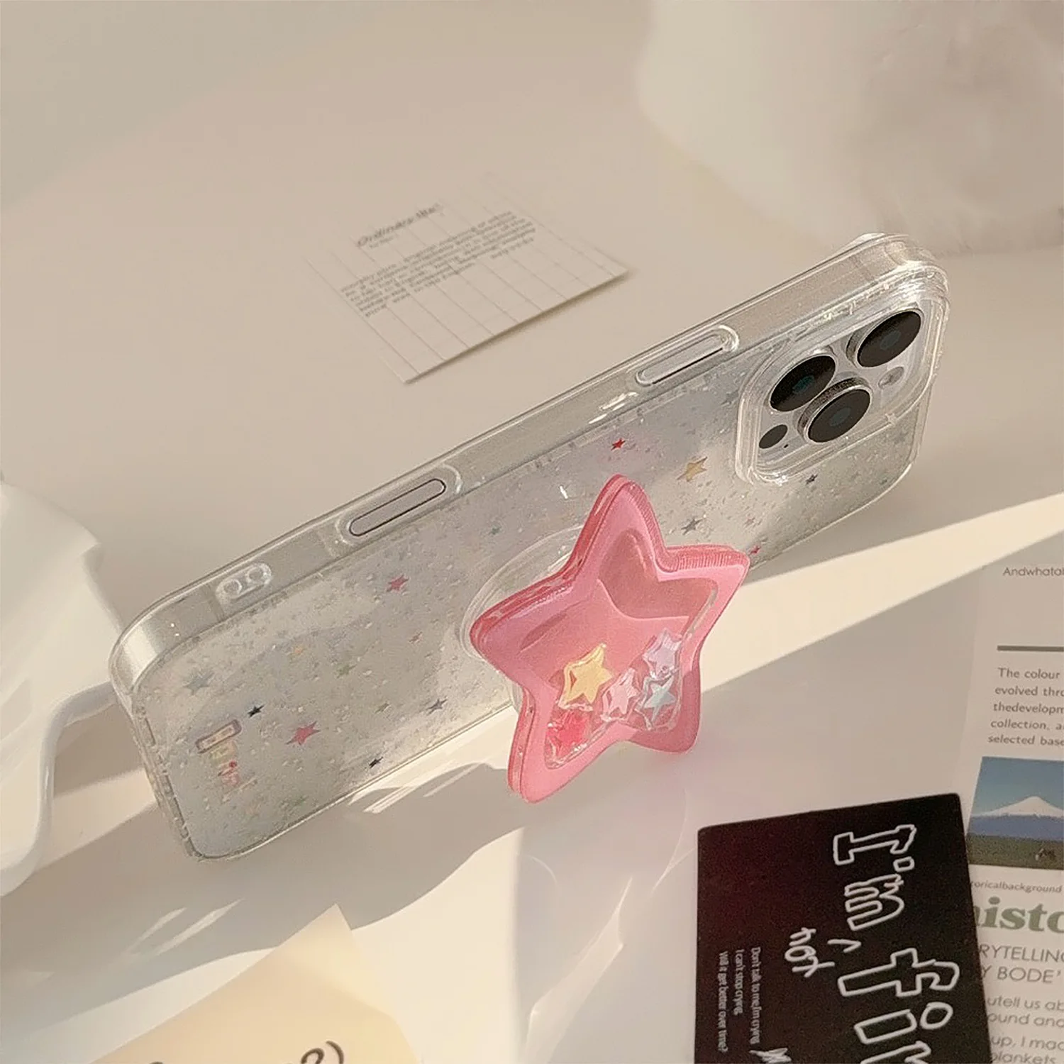 Leggio per agitazione a stella rosa adatto per allungamento del guscio adesivo posteriore pieghevole, airbag trasparente con colla a goccia, piccolo e fresco