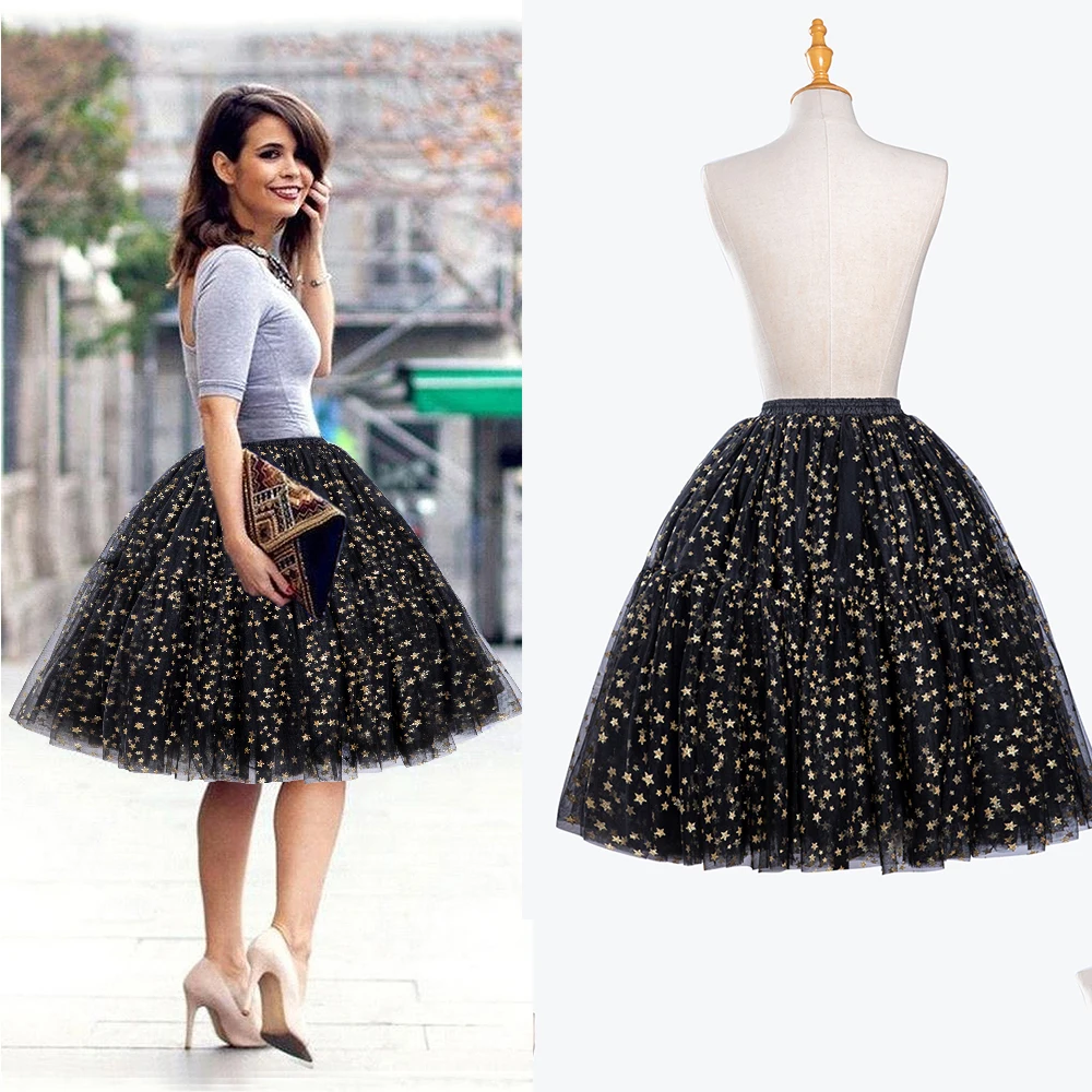 Women Black Short Tulle Tutu Skirts 2024 Multi-layer Midi Puffy Underskirt Fashion Wedding Bridal Petticoat Rockabilly Party image 2