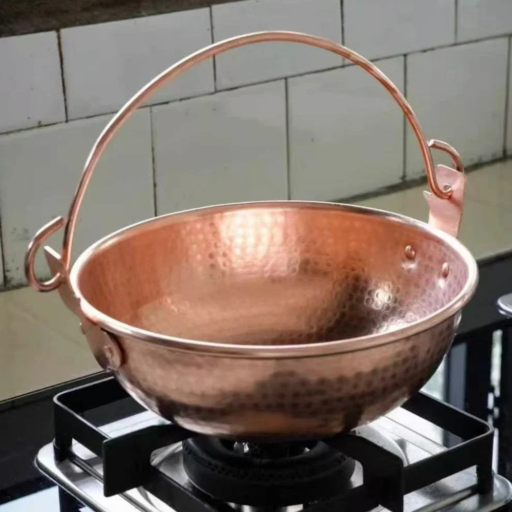 Picture 4: Vintage Copper Hanging Pot,Outdoor Camping Thickened Pot Cooking Utensil Simmering Pasta Stewing,Handcrafted Hammer Texture Pot